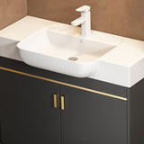 Bathroom Vanity with 2 Doors, Drain Assembly, Chalk Faucet, Ceramic Sink, 1 Mirror, 1 Medicine Cabinet, and Cabinet Hardware
