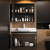 Bathroom Vanity with 2 Doors, Drain Assembly, Chalk Faucet, Ceramic Sink, 1 Mirror, 1 Medicine Cabinet, and Cabinet Hardware