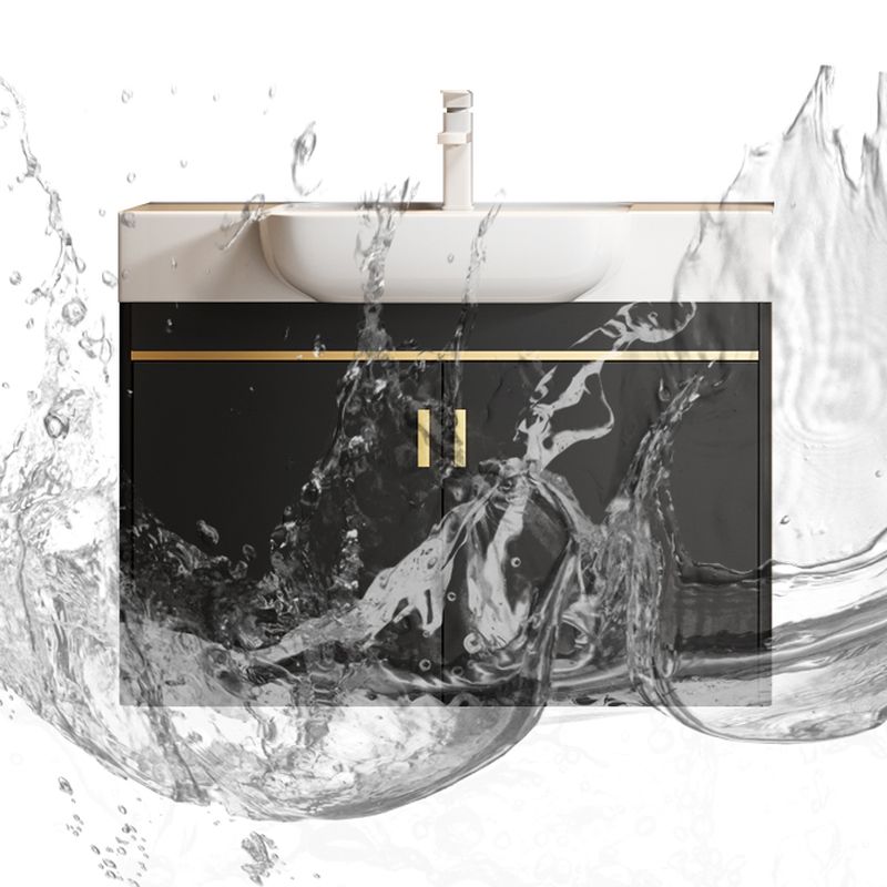 Bathroom Vanity with 2 Doors, Drain Assembly, Chalk Faucet, Ceramic Sink, 1 Mirror, 1 Medicine Cabinet, and Cabinet Hardware